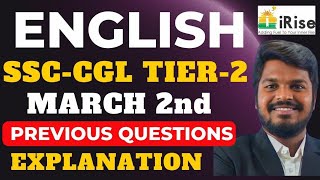 SSC CGL TIER2 ENGLISH MARCH 2nd PREVIOUS QUESTIONS EXPLANATION [upl. by Peadar]