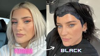 Dyeing my PLATINUM Blonde Hair BLACK extreme hair transformation [upl. by Allicerp]