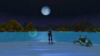 White Sandy Beach Full Moon Scuttling Crab  Night Ocean Sounds amp Music  World of Warcraft Fishing [upl. by Feinberg627]