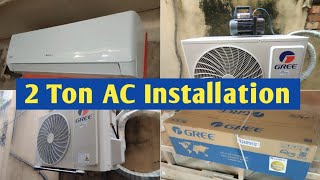 GREE 2 Ton Inverter AC Installation  GREE AC Fitting with Vacuum Bangla [upl. by Adnorrehs569]