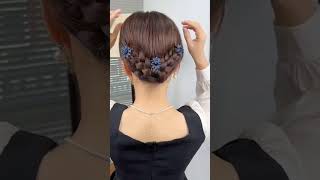 Hair bun tutorial with flowers 😍🌹 flowers bunstyle hairstyles viralvideo shorts [upl. by Nyrhtak506]