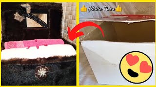 recyclage boîte carton à coffret📦تحويل كرتونة إلى صندوق🎁Diycardboardboxrecyclinghandcraftsidea👍 [upl. by Arrac]