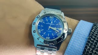 Vostok Amphibia 100846 Blue Dial Stainless Steel Watch Unboxing [upl. by Angela]