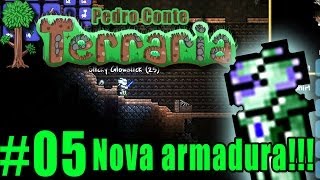 Terraria 05  PC  Armadura nova ficando mais forte explorando caverna [upl. by Htiduy]