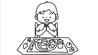 How to draw a boy eating healthy food  easy food eating drawing  Boy eating food drawing [upl. by Yelrah]