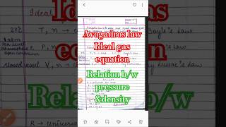 Avogadros lawIdeal gas equationrelation between pressure and densitychemistry chemistrynote [upl. by Dove432]