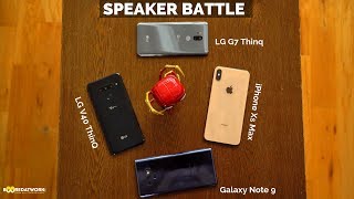 LG V40 ThinQ vs iPhone Xs Max vs Galaxy Note9 vs LG G7 ThinQ Speaker Test [upl. by Sulecram]