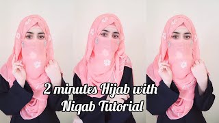 2 minutes Hijab with Niqab Tutorial  How I Do My Niqab Styles amp use Hijab as a cap  zainab [upl. by Oivaf684]