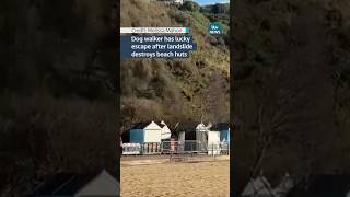 Dog walker has lucky escape after landslide destroys beach huts itvnews [upl. by Aday]