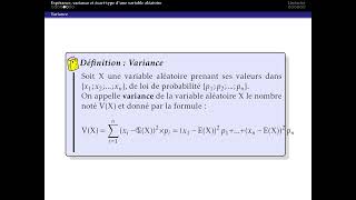 Espérance variance et écart type des lois discrètes [upl. by Zsazsa]