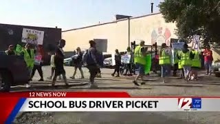 Warwick school bus drivers hit the picket lines [upl. by Onibag]