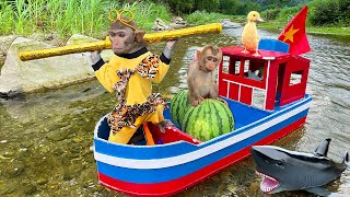 Farmer Bim Bim takes baby monkey Obi and duckling to go fishing 🙈 Videos Compilation [upl. by Sotsirhc]