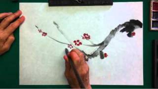 Sumi painting demonstration of plum blossom [upl. by Dinsmore992]