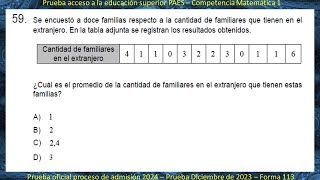 PAES Matemáticas  Pregunta 59  Prueba Proceso de admisión 2024  Rendida Diciembre 2023 [upl. by Akzseinga402]