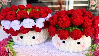 Como hacer Posavasos de Rosas 🌹 en Crochet con Canasta  How to make Crochet Rose Coasters🌹 [upl. by Winston]