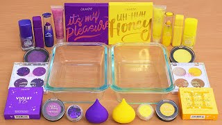 Purple vs Yellow  Mixing Makeup Eyeshadow Into Slime ASMR [upl. by Ahtelra]