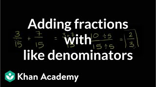 Adding fractions with like denominators  Fractions  PreAlgebra  Khan Academy [upl. by Harret341]