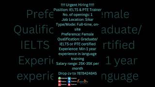 Urgent Hiring Position IELTS amp PTE Trainerfinderbro hiring sikar ielts [upl. by Nairoc]