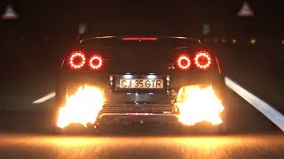 Nissan R35 GTR by Monstaka with AntiLag Shooting MAD FLAMES on the Highway 🔥 [upl. by Arther]