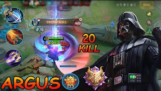 Argus Is Back with 20 kills in his sword BEST BUILD amp EMBLEM  Mobile Legends [upl. by Yelsnia591]