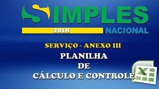 SIMPLES NACIONAL 2018 SERVIÇO ANEXO III PLANILHA DE CÁLCULO E CONTROLE [upl. by Ennagroeg]