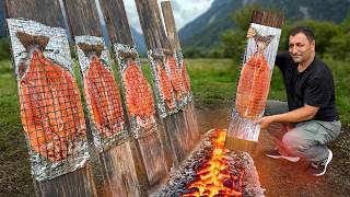 Its a Unique Way to Cook Fresh Trout Outdoors Cooking in a Quiet Village in Azerbaijan [upl. by Chrysa]