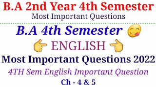 BA 4th semester english Important question 2022 ba 4 sem english question paper ba2ndyear4sem [upl. by Finny]