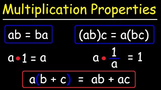 Multiplication Properties  Commutative Associative Inverse Identity Distributive  Algebra [upl. by Aleyak103]