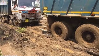 Tata Hyva Stuck In Mud Badly Rescue By Jcb 3dx xtra eco xcellence And Tata Hyva 12 Wheeler [upl. by Zebadiah]