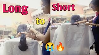 Indian women pixie haircutwomen haircut India beauty parlour hair cutting ✂️ long to short cut [upl. by Akkin]