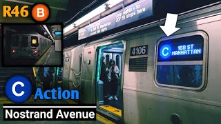 IND Fulton St Line C Action Nostrand Av  R46 B Train [upl. by Nirrej]