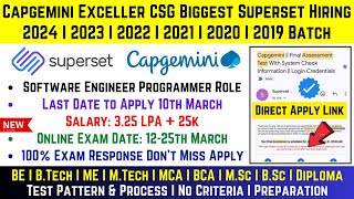 Capgemini Exceller CSG Biggest Superset Hiring 2024  Capgemini OFF campus Drive For 20232019 Batch [upl. by Vasily]