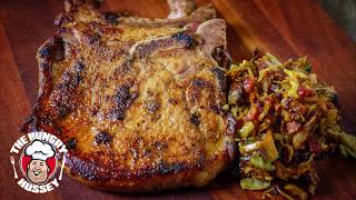 Easy Pork Chops with Brussel Sprout Hash on the Blackstone Griddle [upl. by Henderson]