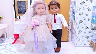 American Girl Doll Wedding Routine with Makeup amp Glam Dress PLAY DOLLS [upl. by Eeldivad]