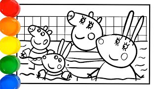 Peppa Pig with Mummy Pig and Mummy Rebecca are Bathing Drawing Easy Step by Step Peppa Pig Coloring [upl. by Redan]