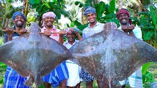 GIANT STINGRAY Fish Cooking  Monster SeaFood Stingray Fish Cutting and Cooking  Thirukkai Kulambu [upl. by Ecraep175]