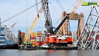 Progress Francis Scott Key Bridge Collapse Wreckage Cleanup [upl. by Gelya]