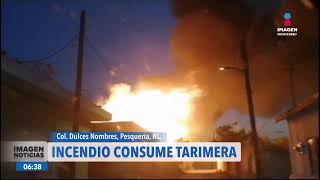 Fuerte incendio en tarimera de Pesquería NL  Noticias MTY primera emisión [upl. by Tonneson861]