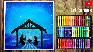 How to Draw Christmas 🎅 Nativity Drawing with Oil Pastel Step by Step For Beginners [upl. by Llorrac]