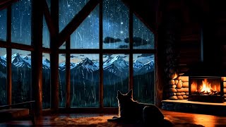 Cozy Cabin Rainstorm 🌧️ with Fireplace amp Thunder  Relaxing Mountain View [upl. by Enileuqkcaj]