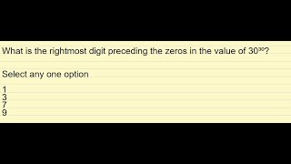 What is the rightmost digit preceding the zeros in the value of 30³⁰ [upl. by Eelrebmik]