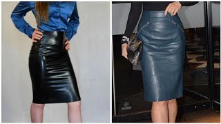 Latest Stylish Design of Pencils Leather Skirts Outfit ideas For Girls  leather skirts 2024 [upl. by Martelle]