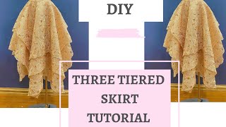 DIY THREE TIERED ASYMMETRICAL SKIRT TUTORIAL  How to cut a three layer asymmetrical circle skirt [upl. by Analiese]