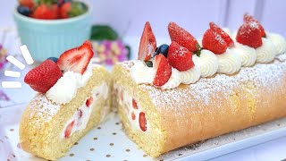 🍓 Haz el BRAZO GITANO o ROLL CAKE más suave y DELICIOSO con esta RECETA relleno de fresas con crema [upl. by Adnohsal866]