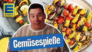 Gemüsespieße grillen  Veganes Grillrezept mit Curry Dip [upl. by Enaelem]