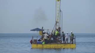 Construction of a small floating platform and offshore drilling [upl. by Kcirtap160]