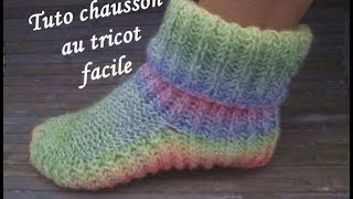 TUTO CHAUSSONS COTE ANGLAISE AU TRICOT Slippers booties knitting BOTITAS BOTAS TEJIDAS DOS AGUJAS [upl. by Azaria863]