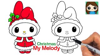 How to Draw My Melody Christmas Winter Holiday  Sanrio [upl. by Noied]