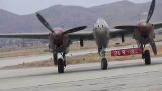 Lockheed P38 Lightning Flight Demonstration [upl. by Hairu459]