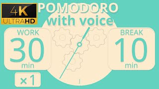 4K UHD  3010 Pomodoro with Voice  1session  Deep focus  Study timer [upl. by Clarey]